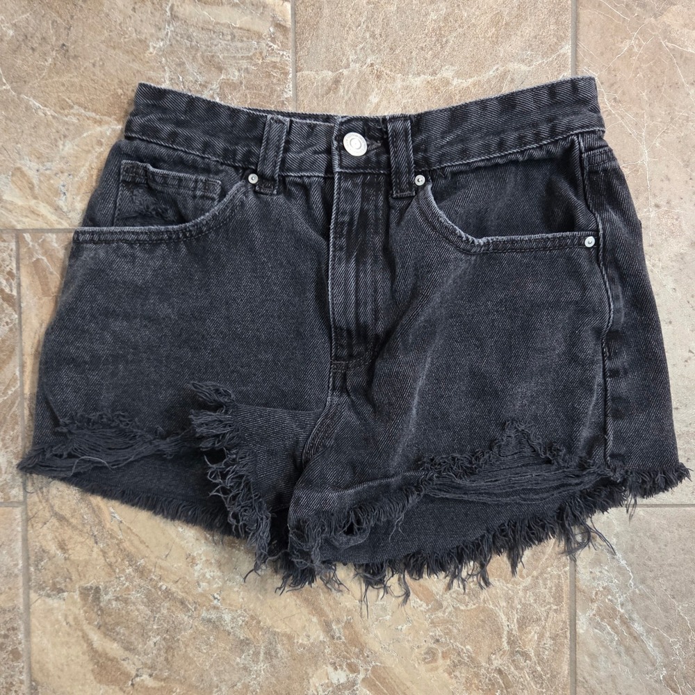 Cotton On Womens Black High Waisted Distressed Raw Hem Denim Shorts Size 4 US